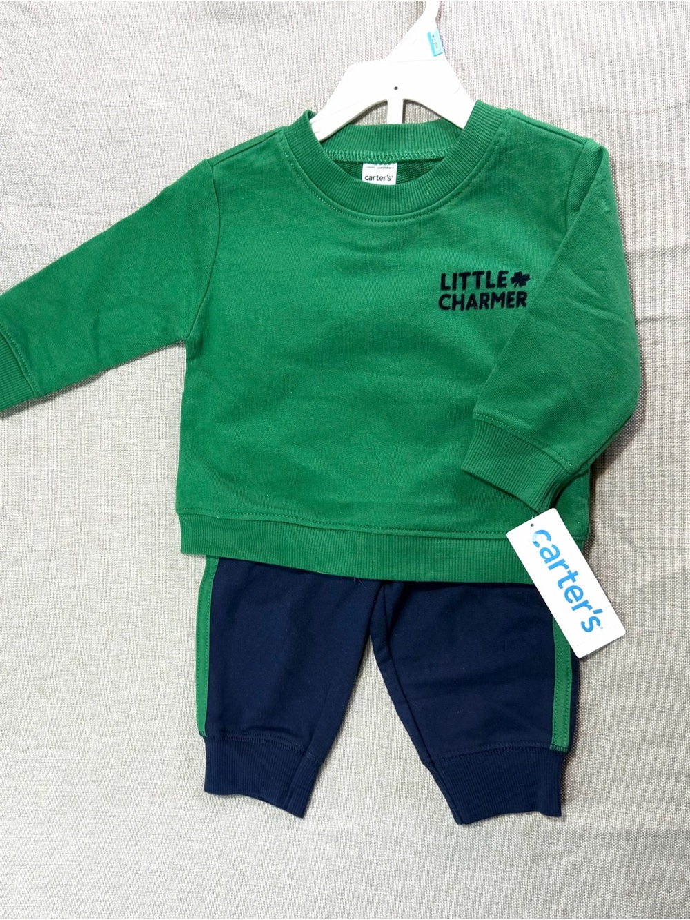 Carter's Green 'Little Charmer' Sweatshirt with Navy Joggers